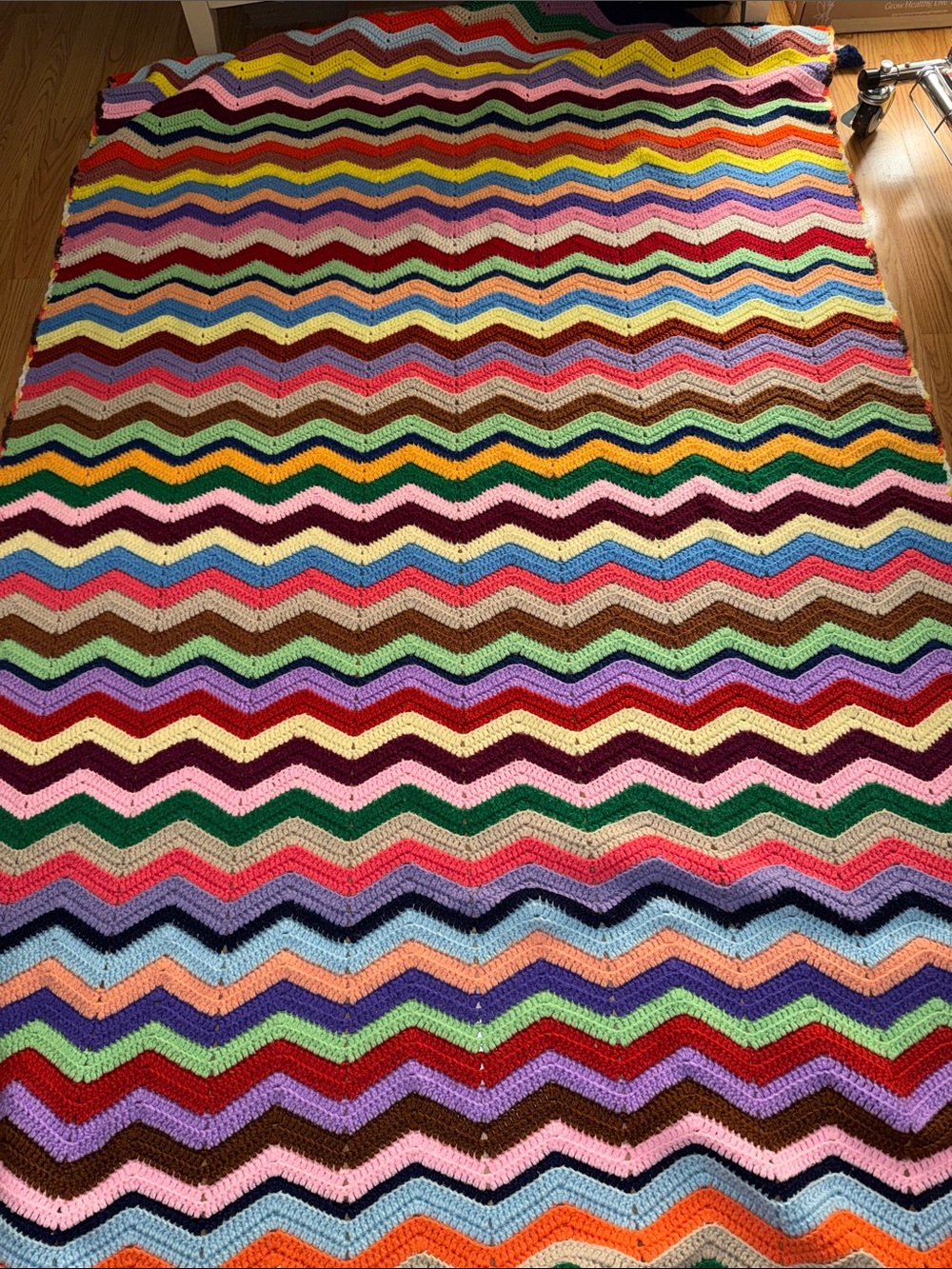 Multicolor Chevron Crochet Throw Blanket - Handmade Home Bedding